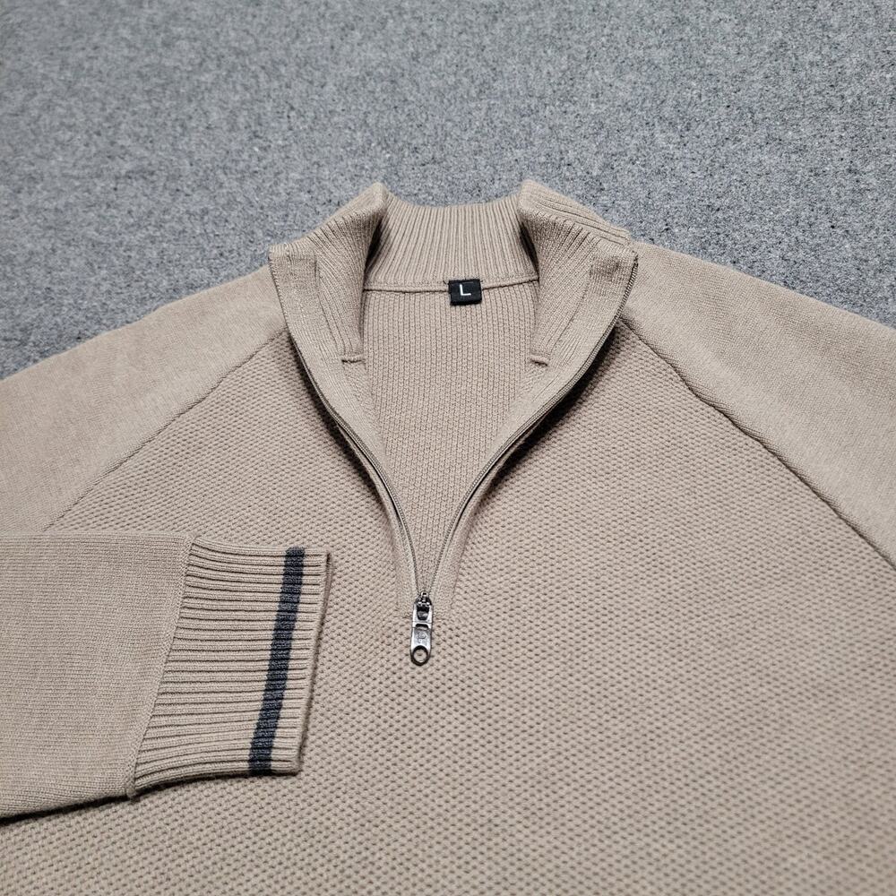 Public Rec Sweater Mens Large Brown Courtside Quarter Zip Knit Pullover Golf